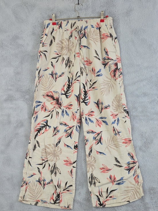 Briggs New York Pants - Briggs Linen Blend Tropical Print Wide Leg Pants Women's Medium Pull On Beach